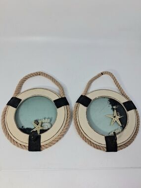 Nautical Rope Lifesaver Wall Mirror Pair in Cream and Tan